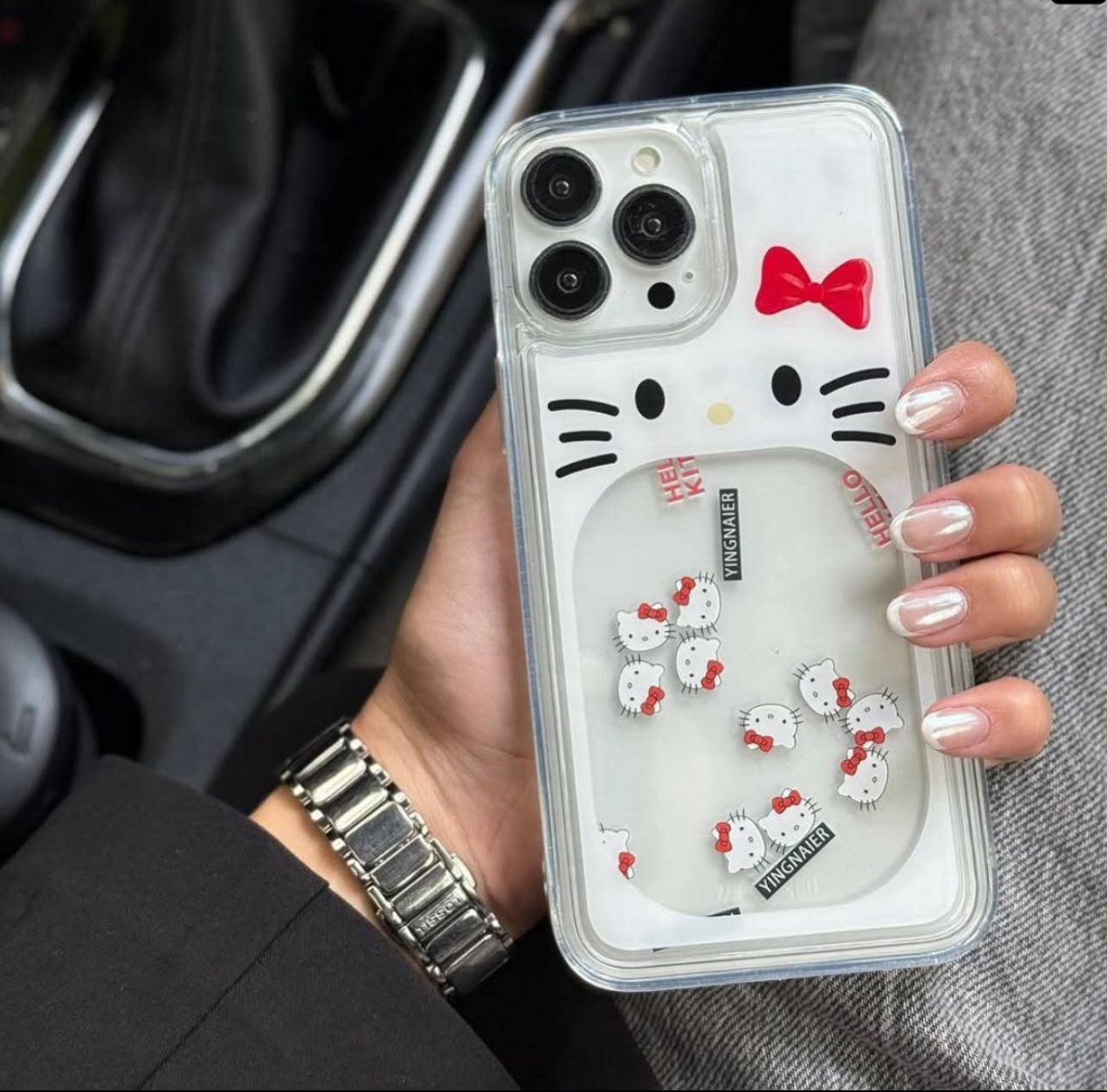 Hello Kitty Floating Glitter Case for iPhone | Cute Liquid Glitter iPhone Cover | Shockproof Transparent Back Case with Floating Stars