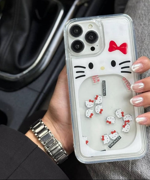 Hello Kitty Floating Glitter Case for iPhone | Cute Liquid Glitter iPhone Cover | Shockproof Transparent Back Case with Floating Stars