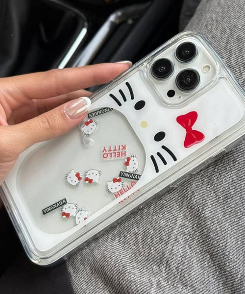 Hello Kitty Floating Glitter Case for iPhone | Cute Liquid Glitter iPhone Cover | Shockproof Transparent Back Case with Floating Stars