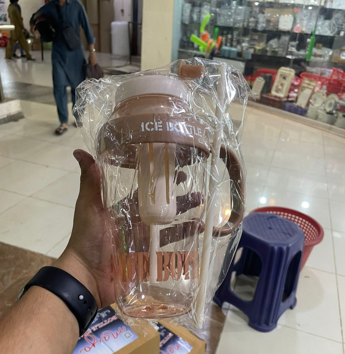 1300ml Ice Cream Water Bottle with Straw & Handle | Large Capacity Cute Milkshake Cup | Portable Smoothie & Juice Tumbler for Kids & Adults