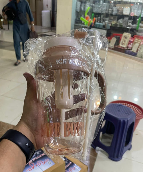 1300ml Ice Cream Water Bottle with Straw & Handle | Large Capacity Cute Milkshake Cup | Portable Smoothie & Juice Tumbler for Kids & Adults