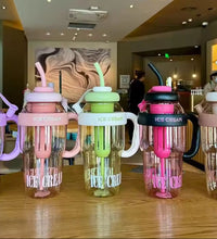 1300ml Ice Cream Water Bottle with Straw & Handle | Large Capacity Cute Milkshake Cup | Portable Smoothie & Juice Tumbler for Kids & Adults